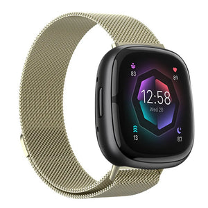 Milanese Strap, champagne, on a watch, 3/4 front view