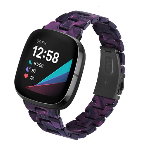 Metal Resin Strap, black/purple, on a watch, 3/4 front view