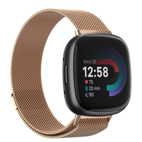 Milanese Strap, rose gold, on a watch, 3/4 front view