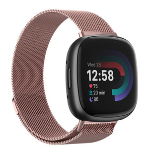 Milanese Strap, pink, on a watch, 3/4 front view