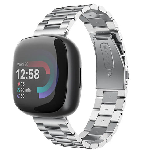 Steel Strap, silver, on a watch, 3/4 front view