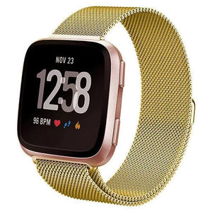 Milanese Strap, gold, on a watch, 3/4 front view