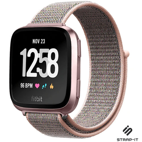Nylon Strap, pink, on a watch, 3/4 front view