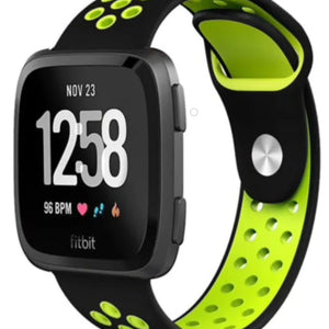 Silicone Sport Strap, black/yellow, on a watch, 3/4 front view