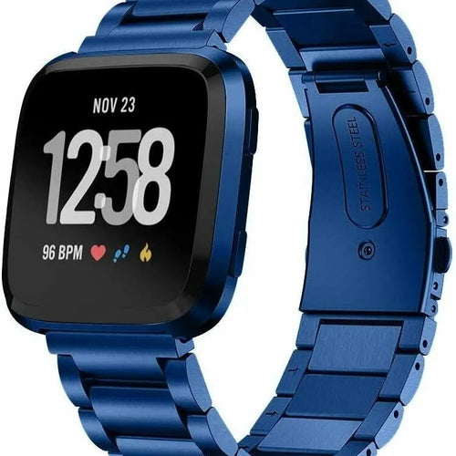 Steel Strap, blue, on a watch, 3/4 front view