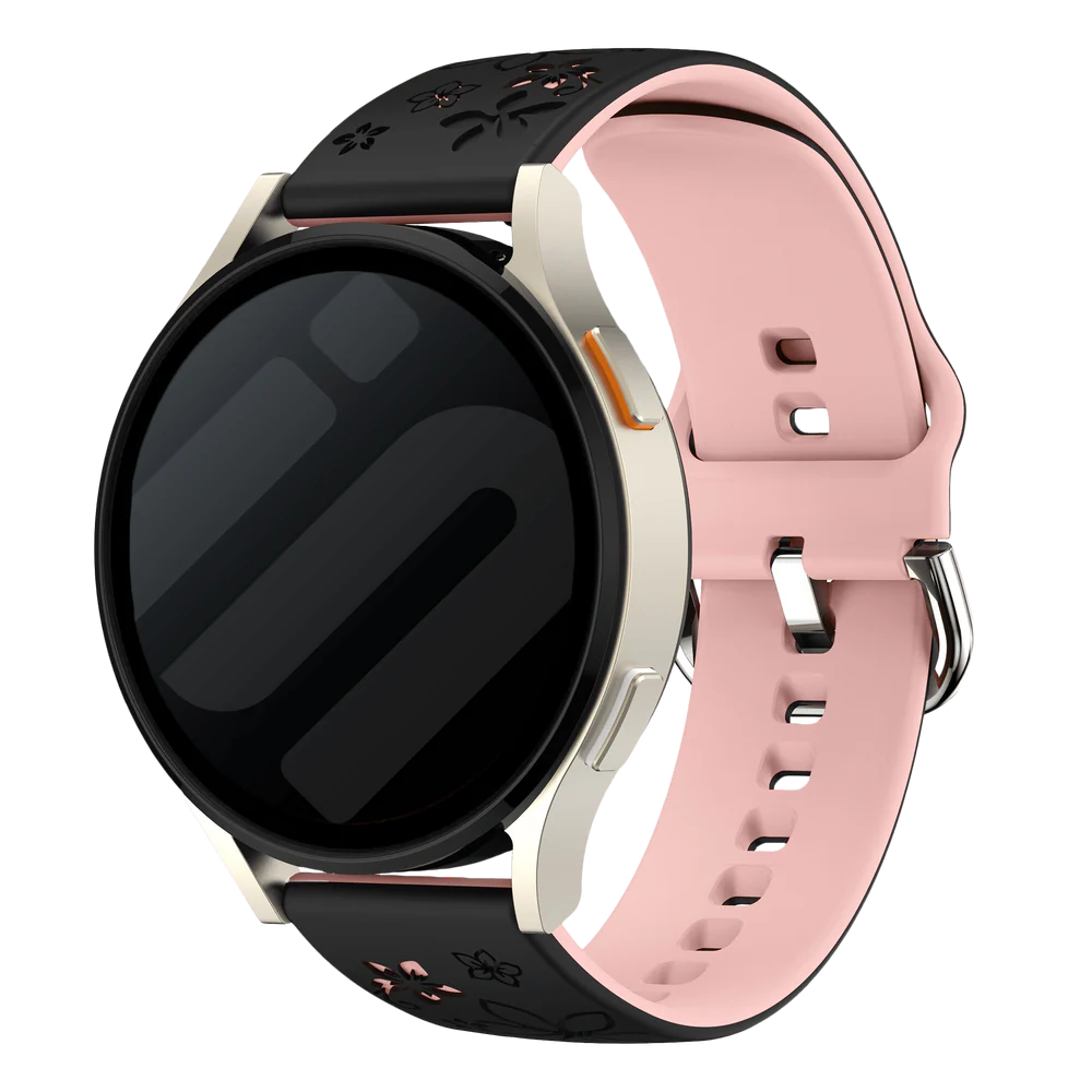 Huawei Watch GT 7 - 41mm Flower Silikonarmband (Schwarz/Hellrosa)