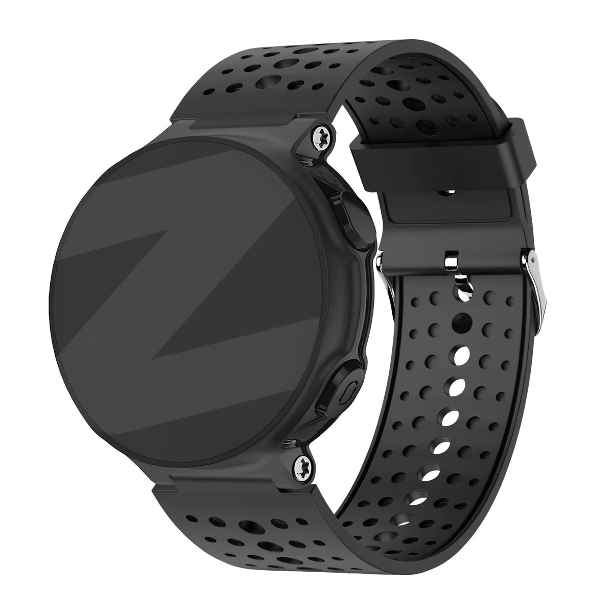 Silicone Strap 'Classic', black, on a watch, 3/4 front view