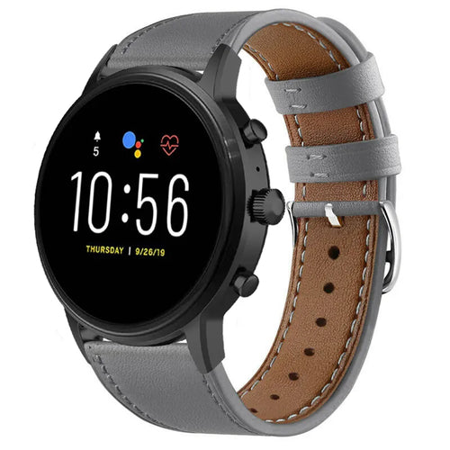 Modern Leather Strap, grey, on a watch, 3/4 front view