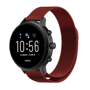 Milanese Strap, red, on a watch, 3/4 front view