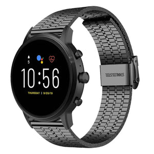 Fine Steel Strap, black, on a watch, 3/4 front view