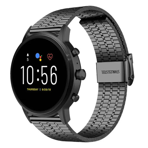Fine Steel Strap, black, on a watch, 3/4 front view