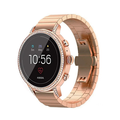 Metal Strap, rose gold, on a watch, 3/4 front view