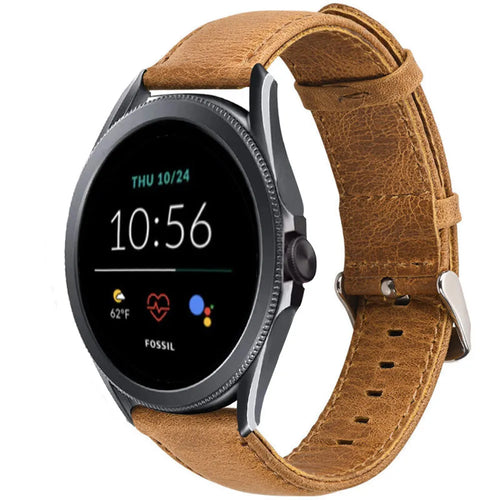 Leather Strap, brown, on a watch, 3/4 front view