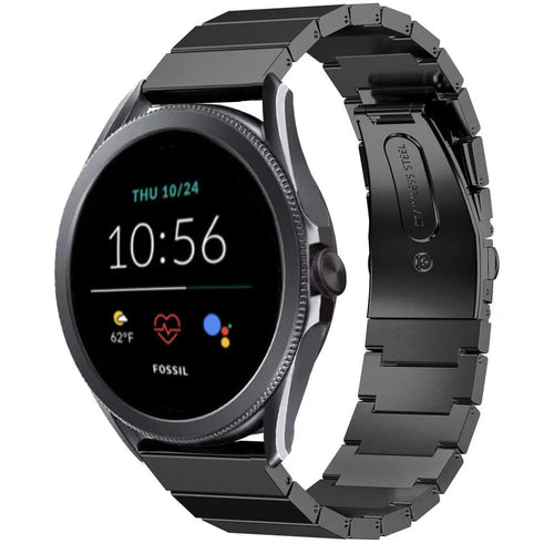 Premium Metal Strap, black, on a watch, 3/4 front view