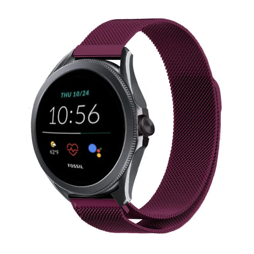 Milanese Strap, purple, on a watch, 3/4 front view