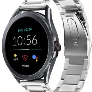 Steel Strap, silver, on a watch, 3/4 front view