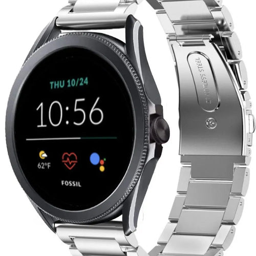 Steel Strap, silver, on a watch, 3/4 front view