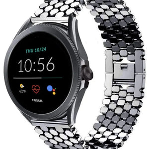 Steel Strap Hexagons, black, on a watch, 3/4 front view