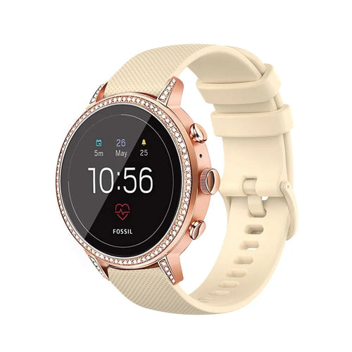 Silicone Sport Strap, beige, on a watch, 3/4 front view