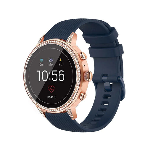 Silicone Sport Strap, dark blue, on a watch, 3/4 front view