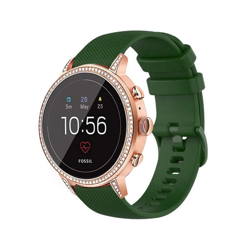 Silicone Sport Strap, army green, on a watch, 3/4 front view