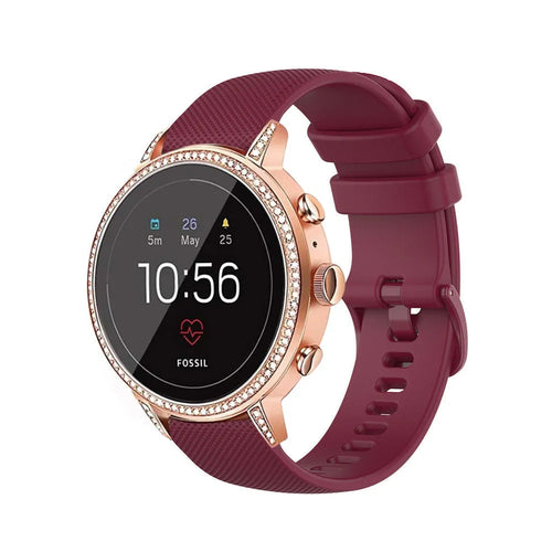 Silicone Sport Strap, dark red, on a watch, 3/4 front view