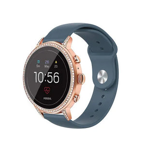 Silicone Sport Strap, grey-blue, on a watch, 3/4 front view