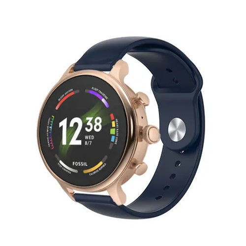 Silicone Sport Strap, dark blue, on a watch, 3/4 front view