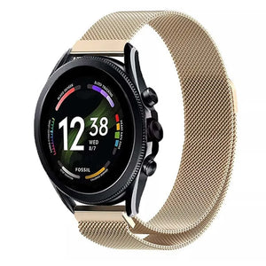Milanese Strap, champagne, on a watch, 3/4 front view