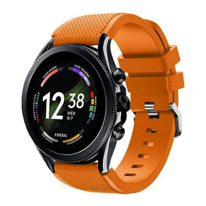 Twill Silicone Strap, orange, on a watch, 3/4 front view