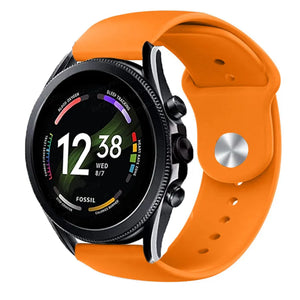Silicone Sport Strap, orange, on a watch, 3/4 front view