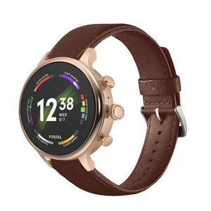 Leather Strap, auburn, on a watch, 3/4 front view
