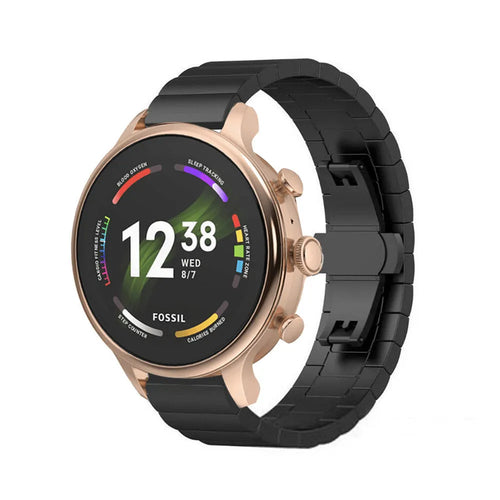 Metal Strap, black, on a watch, 3/4 front view