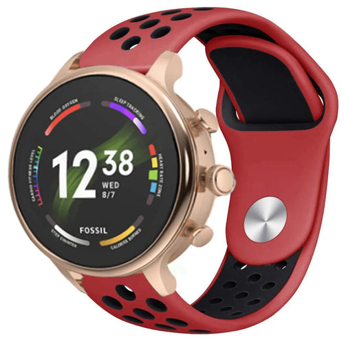 Silicone Sport Strap, red/black, on a watch, 3/4 front view