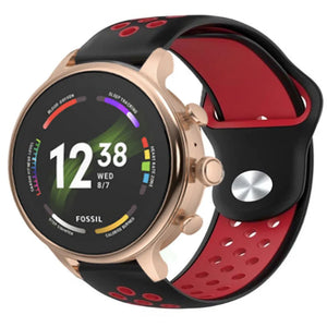 Silicone Sport Strap, black/red, on a watch, 3/4 front view