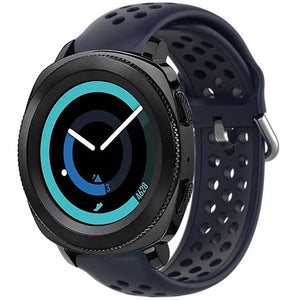 Breathable Silicone Strap, dark blue, on a watch, 3/4 front view
