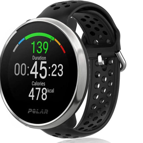 Breathable Silicone Strap, black, on a watch, 3/4 front view