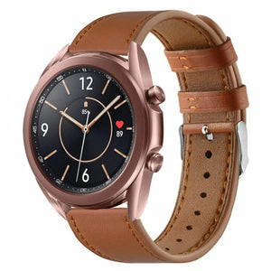 Modern Leather Strap, brown, on a watch, 3/4 front view