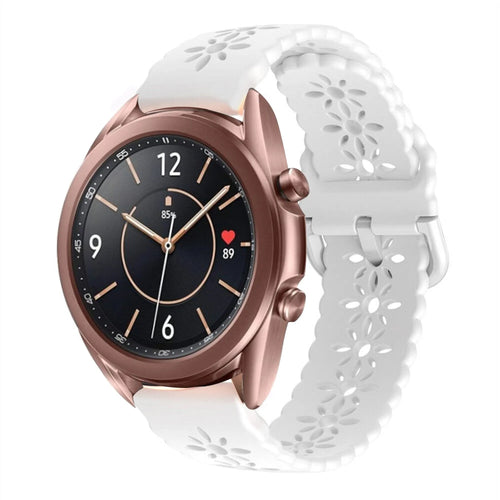 Patterned Silicone Strap, white, on a watch, 3/4 front view