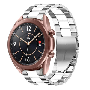 Steel Strap, silver/white, on a watch, 3/4 front view