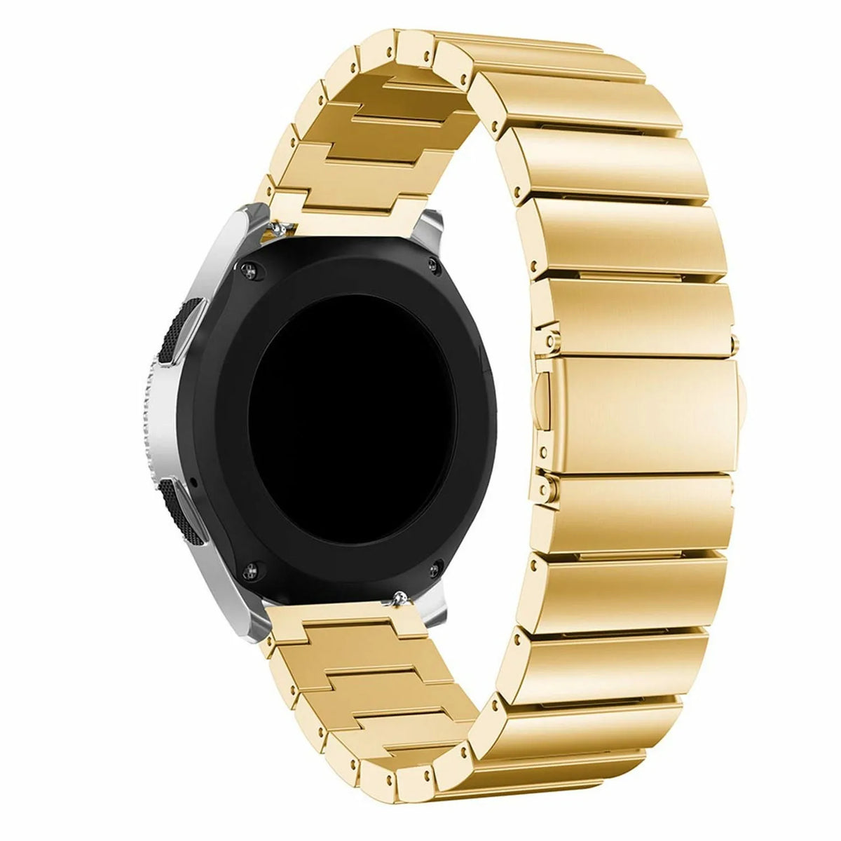 Premium Metal Strap, gold, on a watch, 3/4 front view