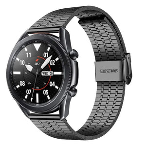 Fine Steel Strap, black, on a watch, 3/4 front view