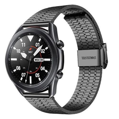 Fine Steel Strap, black, on a watch, 3/4 front view