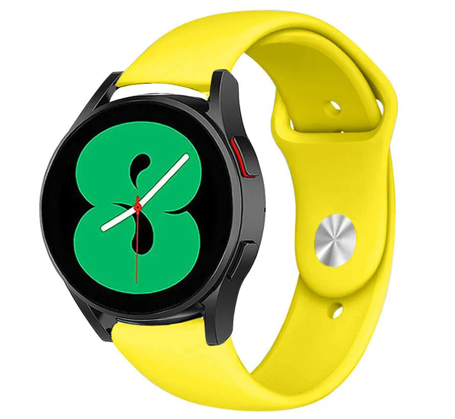 Silicone Sport Strap, yellow, on a watch, 3/4 front view