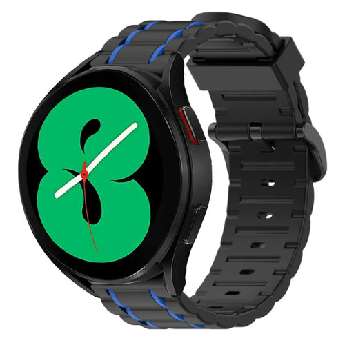 Silicone Strap 'Tough', black/blue, on a watch, 3/4 front view