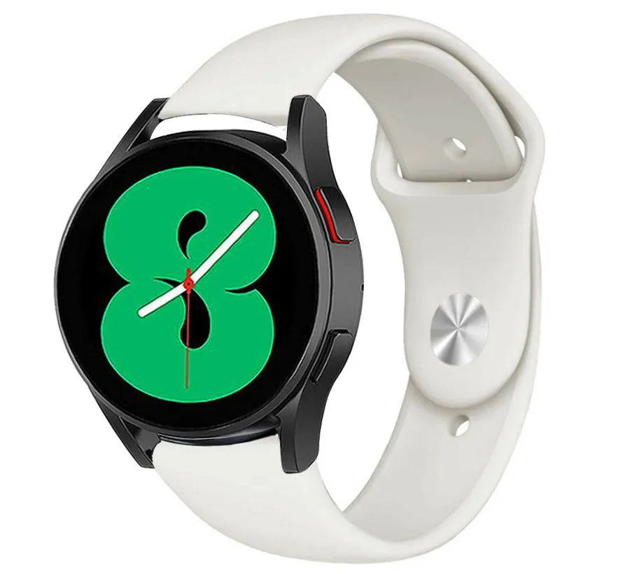 Silicone Sport Strap, white, on a watch, 3/4 front view