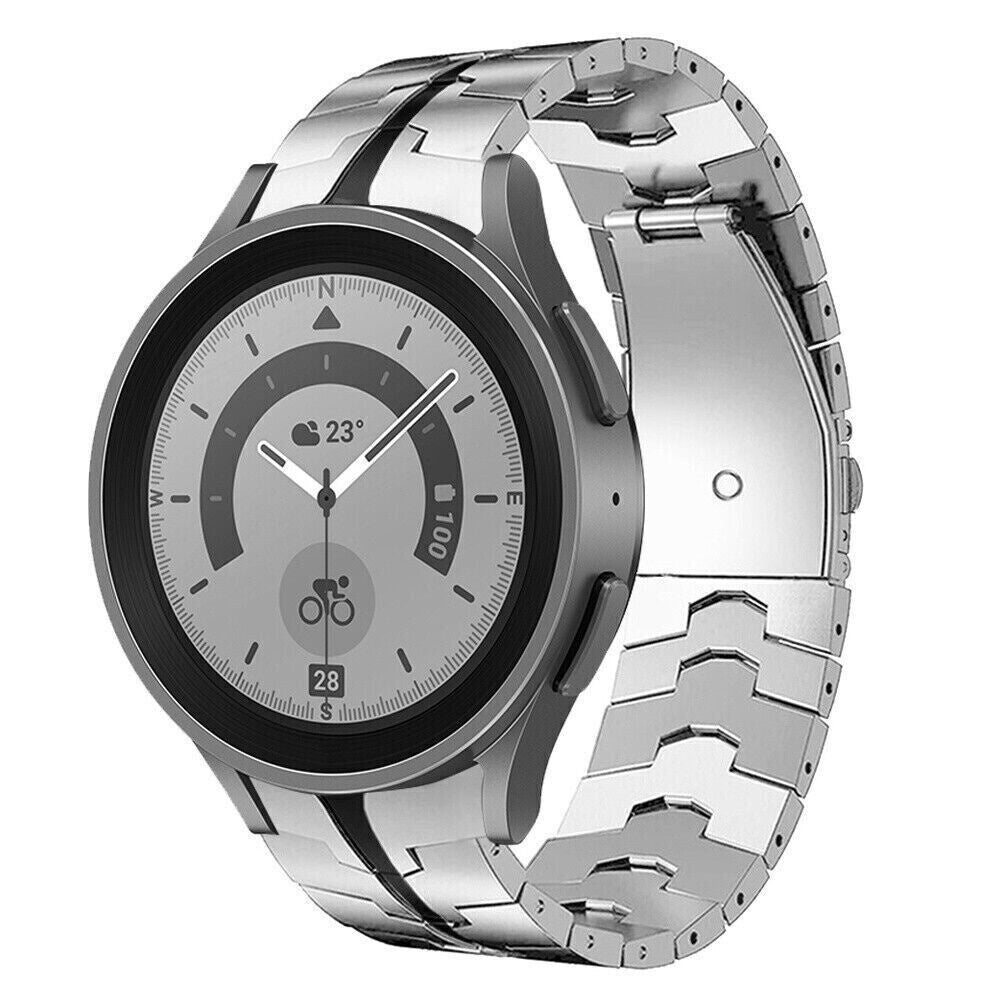 Steel Iron Strap, silver/black, on a watch, 3/4 front view