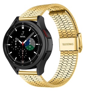 Fine Steel Strap, gold, on a watch, 3/4 front view