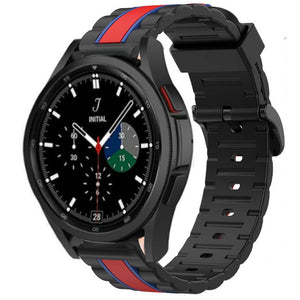 Silicone Special Edition Strap, black/red, on a watch, 3/4 front view