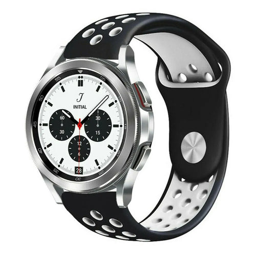 Silicone Sport Strap, black/white, on a watch, 3/4 front view